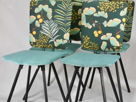 Four 1950 s  chairs with turquoise velvet and floral upholstery Sale