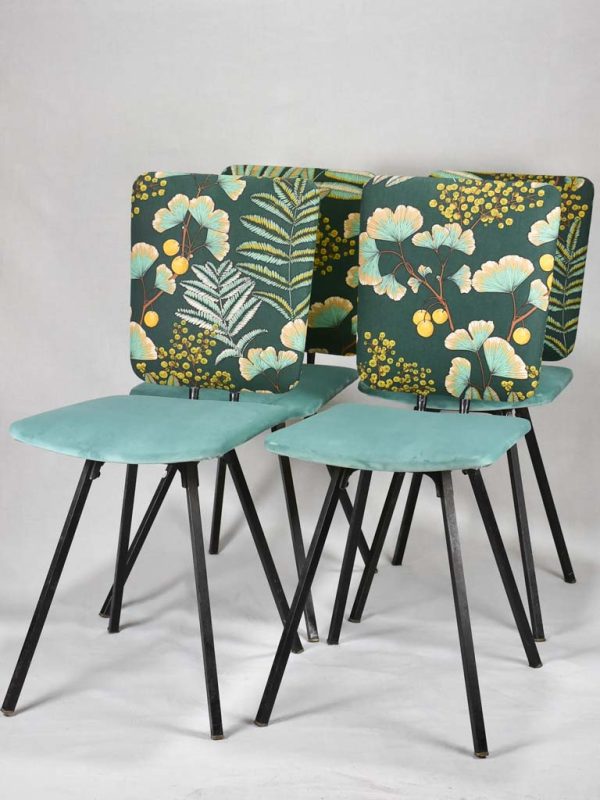 Four 1950 s  chairs with turquoise velvet and floral upholstery Sale