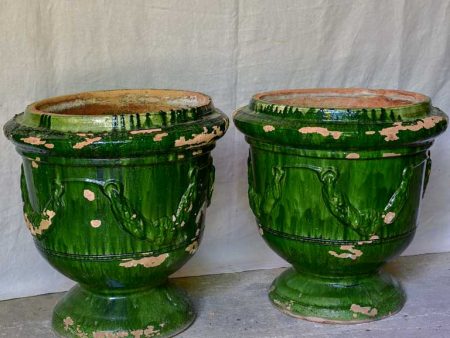 Pair of large French garden urns with Green glaze from St John De Fos 26  For Sale