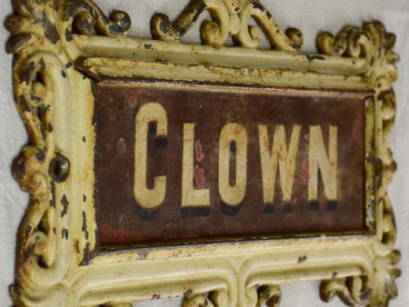 RESERVED JS  Clown  antique French horse stable nameplate on Sale