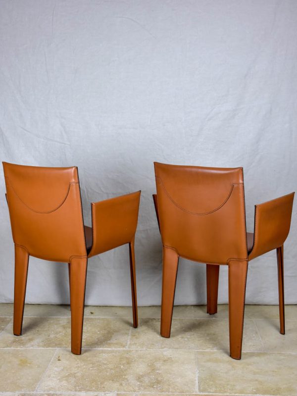 Pair of vintage Italian Quia tan leather armchairs (12 available) Hot on Sale