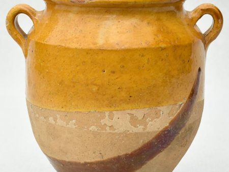 Antique French confit pot with yellow-orange glaze 8¼  Online now