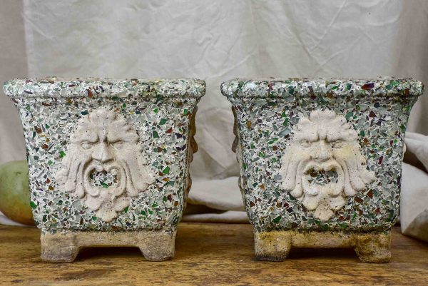 Pair of mid-century garden planters with masquerade on Sale