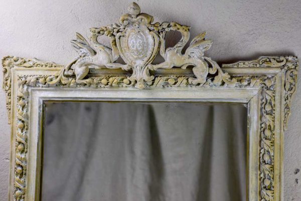 Antique French mirror with cornice and beige patina 26½  x 40½  on Sale