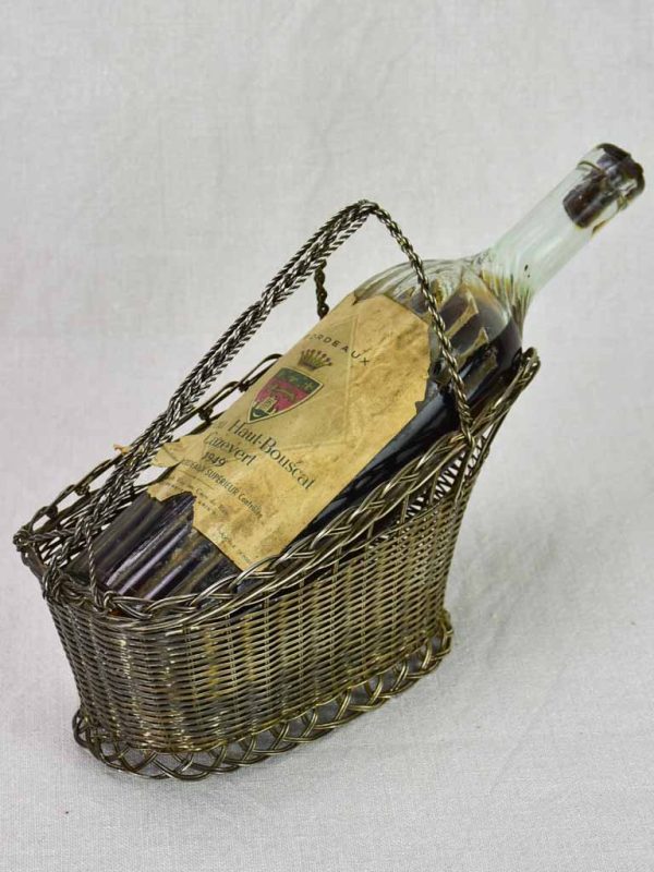 Antique French bottle carrier - woven metal For Sale