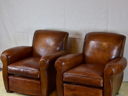 Pair of vintage French leather club chairs - 1960 s Discount