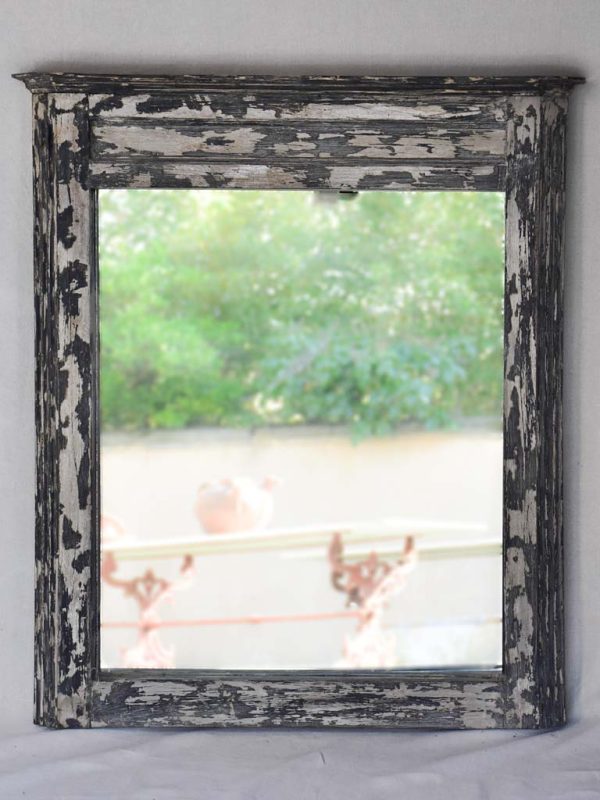 Large gray boiserie mirror with distressed gray frame 38¼  x 43¾  Online now