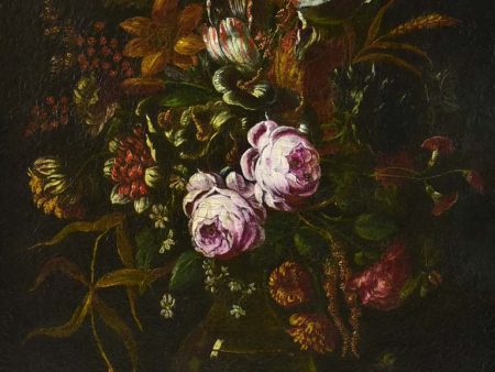 19th century floral still life beetle, fly, luminous peonies & tulips. Oil on canvas 20½ x  25½  Cheap