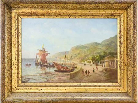 19th Century oil on canvas - coastal scene with sailing boats - 20¾ x 27¼  For Discount