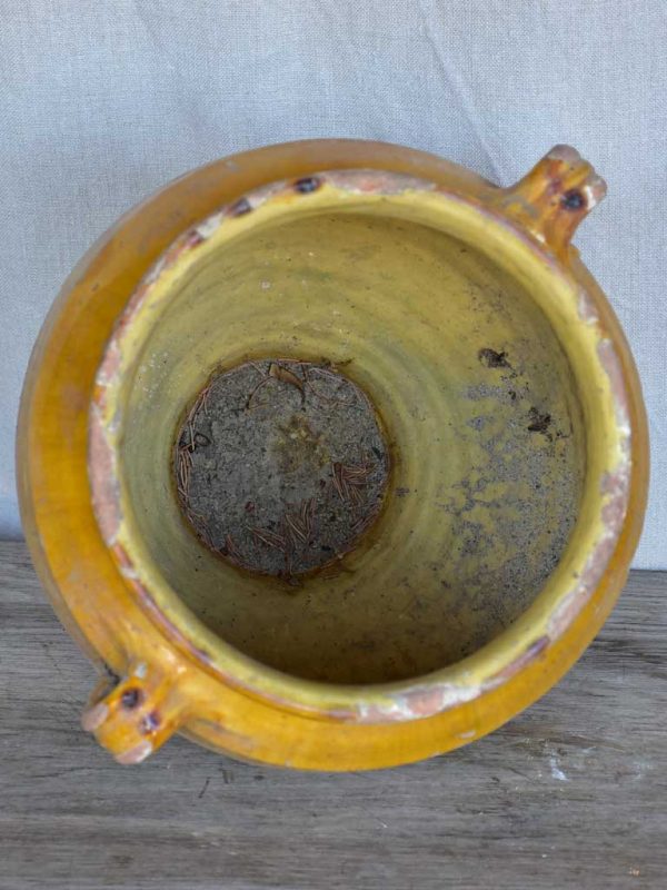 Very large antique French confit pot with yellow glaze 14¼  For Discount