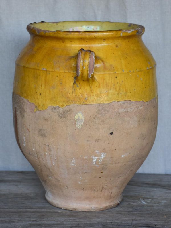 Very large antique French confit pot with yellow glaze 14¼  For Discount