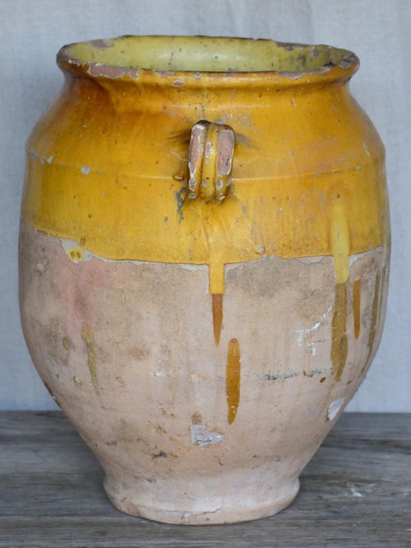 Very large antique French confit pot with yellow glaze 14¼  For Discount