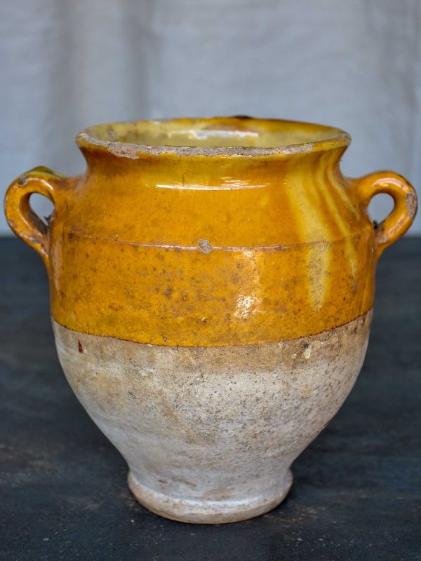 Antique French confit pot with yellow glaze 7 ¼   Hot on Sale