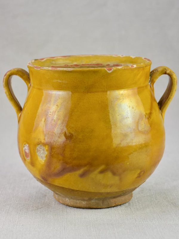 Antique French honey pot with yellow   orange glaze 6  For Sale