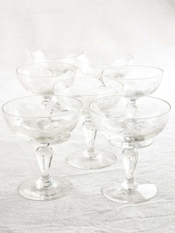 Collection of seven mid century champagne coupe glasses on Sale