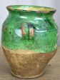 Antique French confit pot with green glaze 10¾  Supply