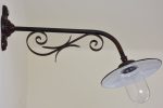 Large outdoor wall applique with scroll detail  - cast iron, enamel, glass 24½  Sale