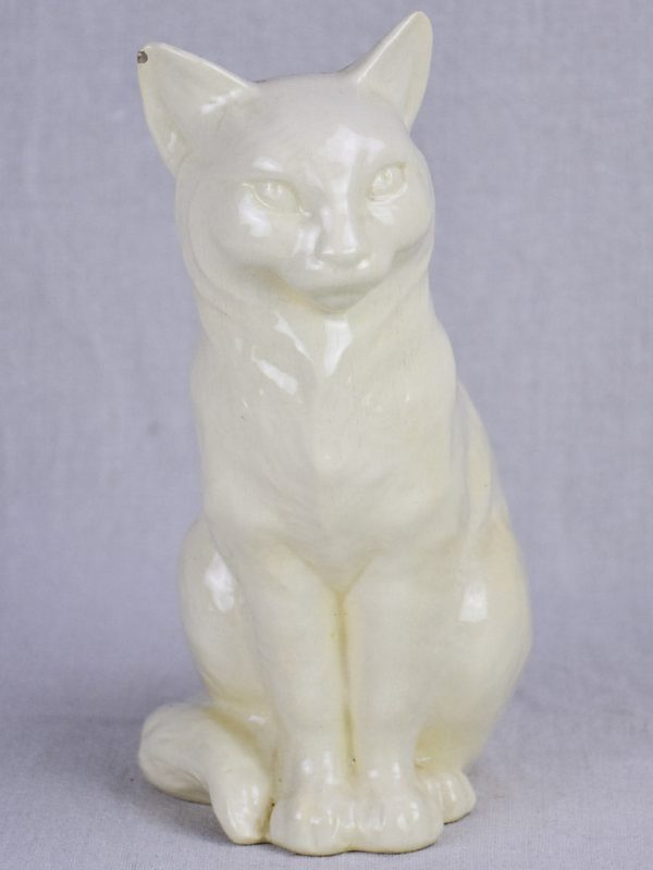 Early 20th Century ornament of a white cat - Sarreguemines faience 9½  Hot on Sale