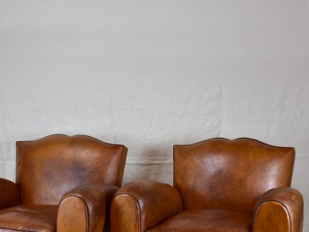 Pair of large mustache back vintage French club chairs Online now