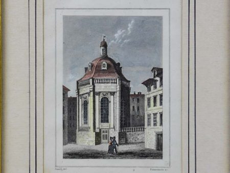 Antique French framed engraving - Bourse de Montpellier 8¾  x 7  Hot on Sale