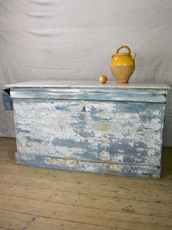 Rare antique French baker s counter with marble top and original patina 63  x 63  x 35½  Online