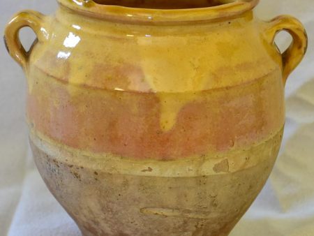 Antique French confit pot with blush apricot glaze  8¼  Fashion