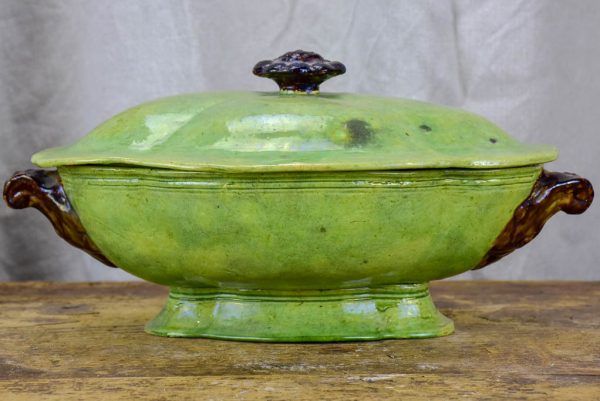 Antique French vegetable tureen from Dieulefit - green glaze Cheap