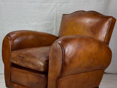 Large 1950 s French leather club chair with mustache back and barrel arms Online