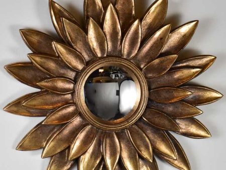 Vintage sunburst mirror with petal frame and convex glass 13  For Discount