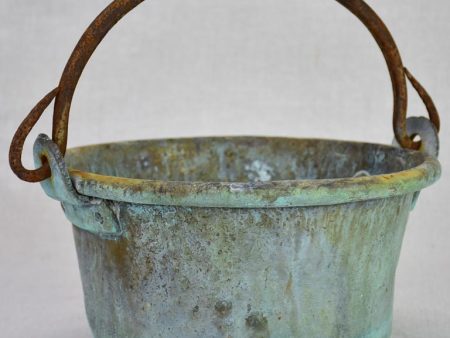 Antique French copper cooking pot with blue patina 9  For Sale