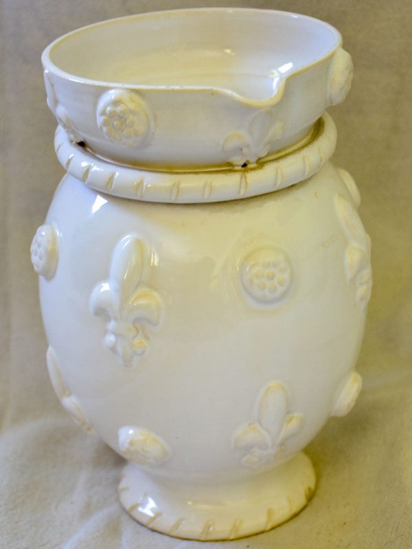 1960 s Émile Tessier white ceramic pitcher with fleur de lys on Sale