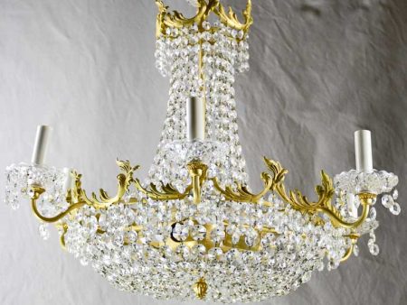 Vintage English chandelier with crystal decorations - nine lights 24½  on Sale