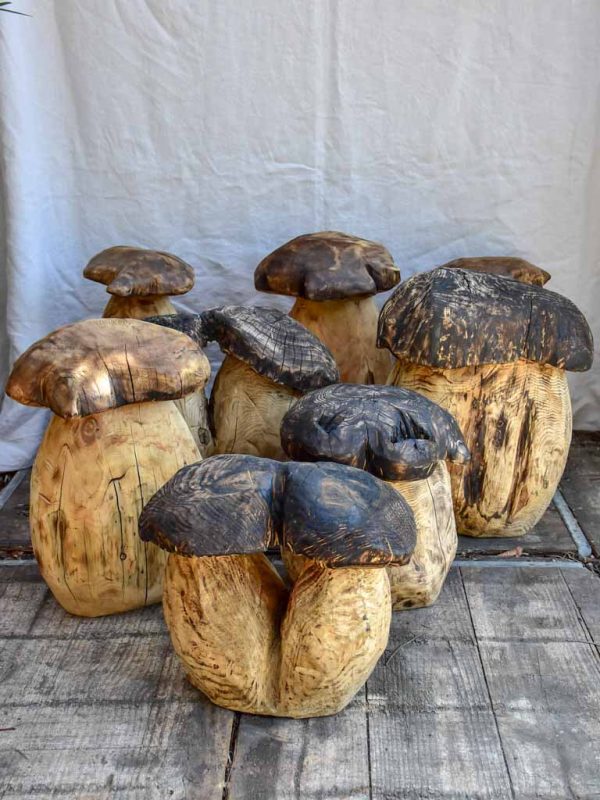 Collection of SEVEN artisan made garden stools - carved mushrooms   toadstools Fashion