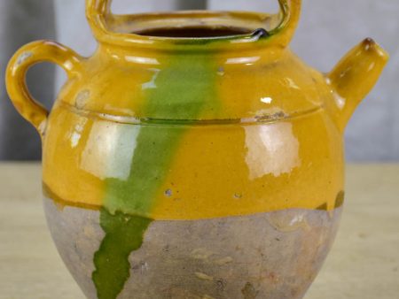 19th Century French water pitcher with yellow and green glaze 10¾  Online Sale