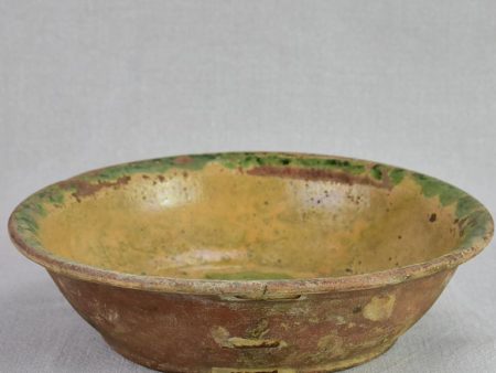 Antique French terracotta bowl with flowers with old repairs 11  Sale