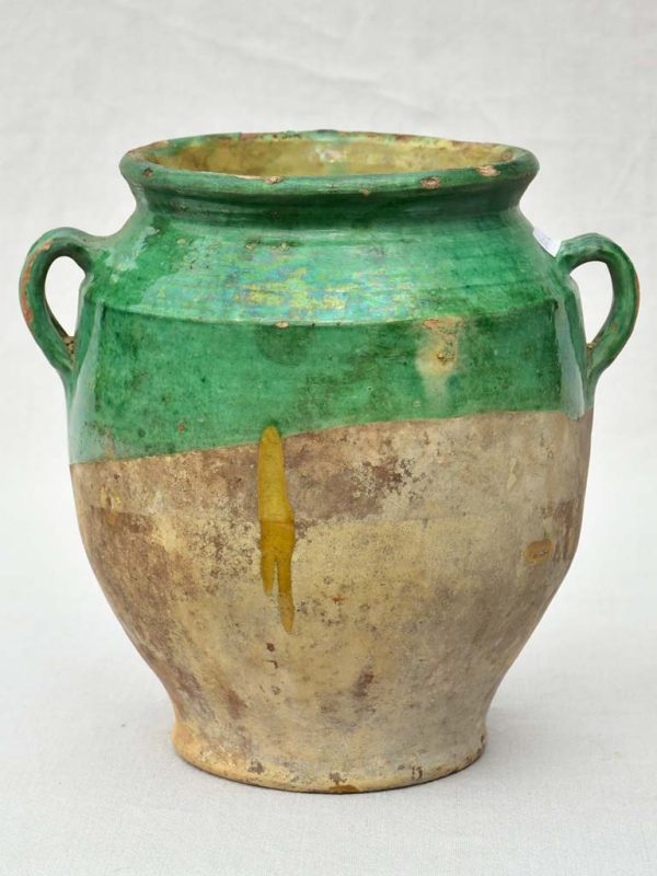 19th Century French confit pot with green glaze 11½  Online Sale