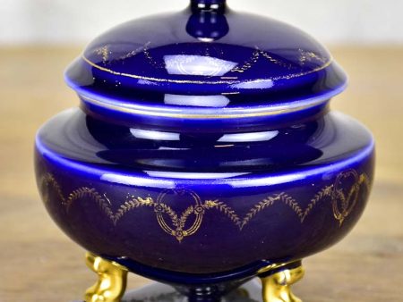 Cobalt blue Sèvres porcelain sugar bowl Online now