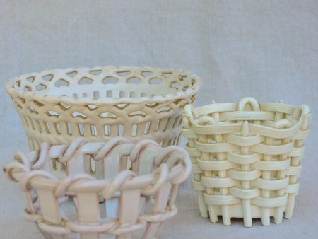 Collection of three antique French faience basket bowls on Sale