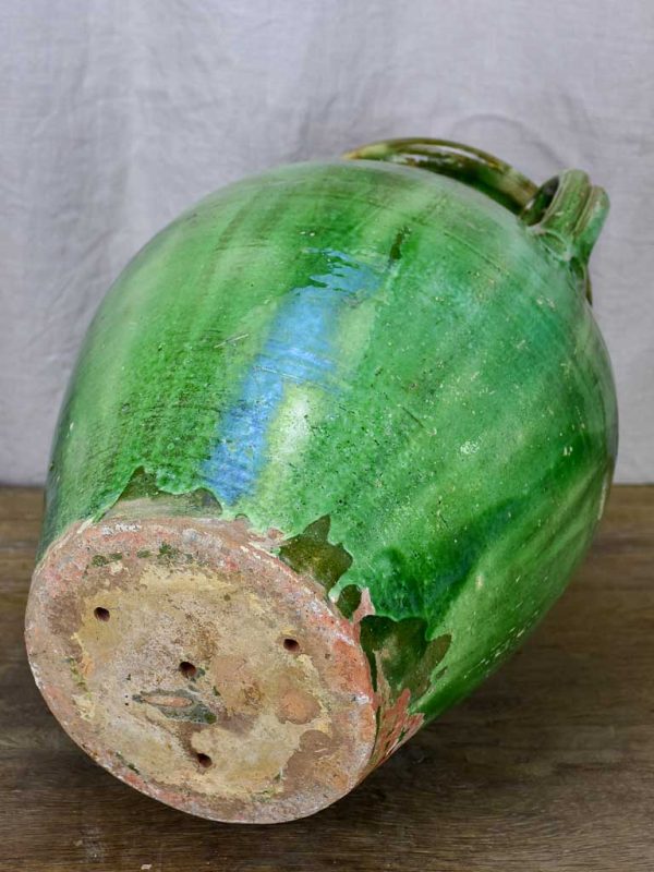 Antique French olive jar with green glaze - Anduze 19  Sale