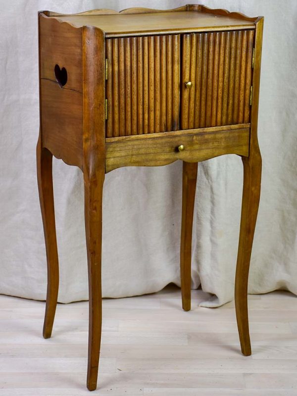 Antique French nightstand with ribbed doors and heart shaped cut out Supply