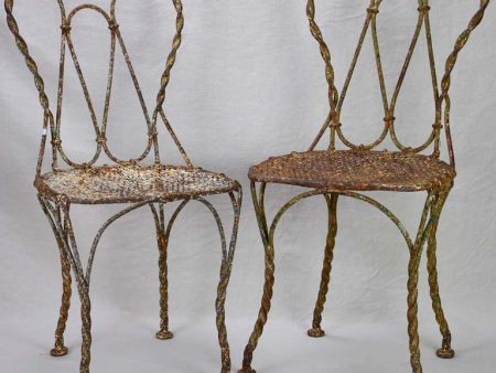 Pair of pretty 19th century French garden chairs with twisted iron frames Online Hot Sale