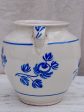 19th Century French confit pot with handpainted blue flowers 7  For Sale