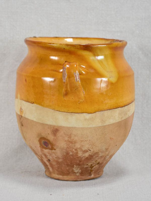 Small antique French confit pot with yellow   orange glaze 7  Fashion