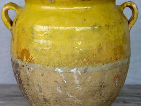 Antique French confit pot with yellow glaze 10 ¼  Supply