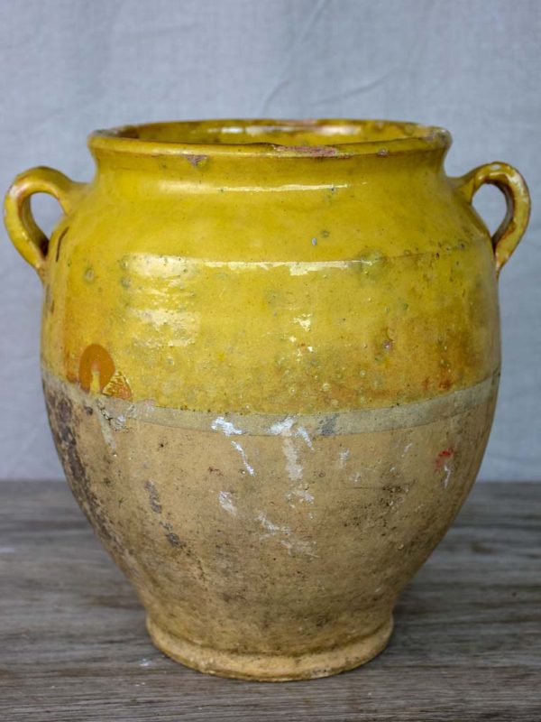 Antique French confit pot with yellow glaze 10 ¼  Supply