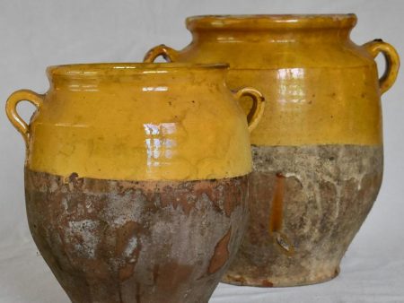 Two large antique French confit pots with yellow glaze For Discount