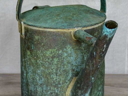 Antique French watering can with aqua patina on Sale