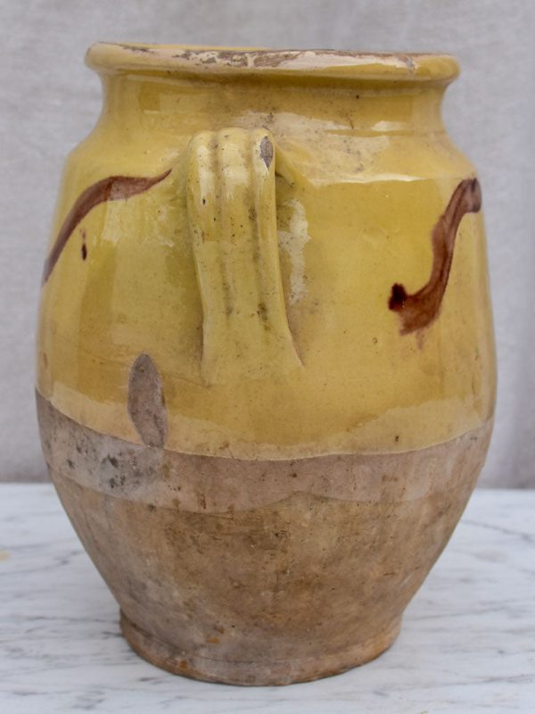 19th Century French confit pot from Provence with Yellow glaze and brown decoration 9½  Online Hot Sale