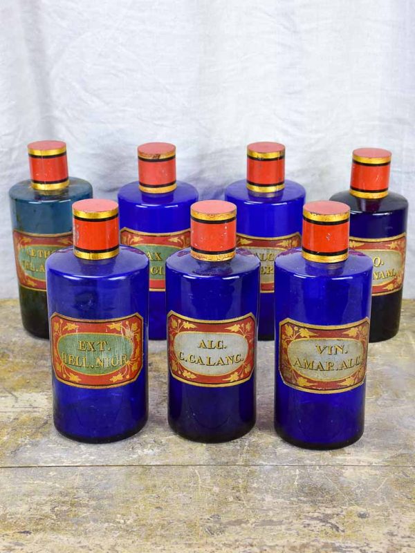 Rare collection of antique French apothecary jars - cobalt blue Online