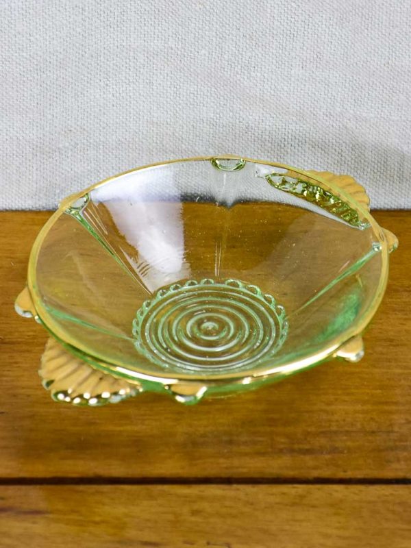 Art Deco Fruit salad serving bowl with eight dishes - green and gold glass Online Hot Sale